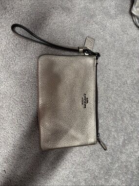 Coach Silver Metallic Pebbled Leather Wristlet
